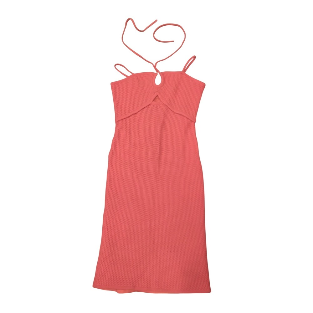 House of‎ Harlow 1960 Orange Textured Knit Halter Midi Dress Large Cutout L